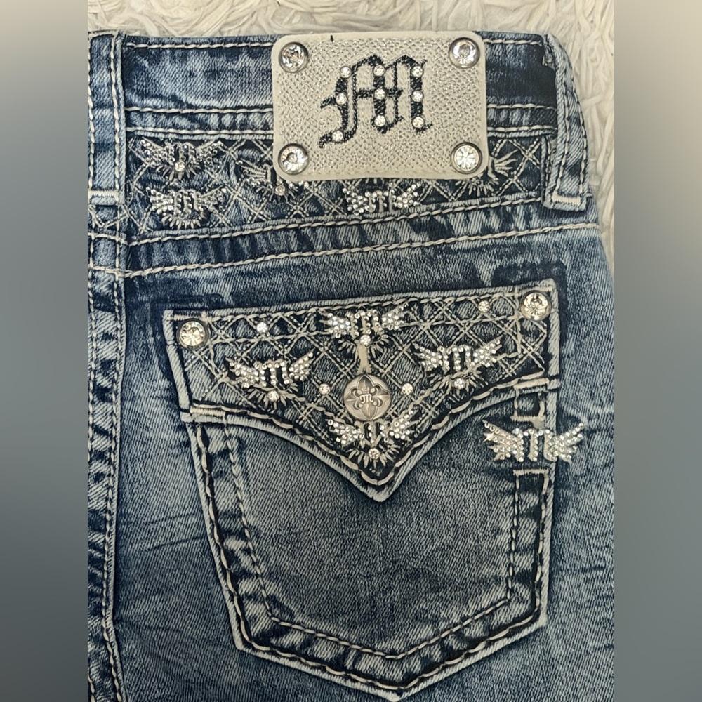 Miss Me Blue Embellished Skinny Jeans with Rhinestone Pockets